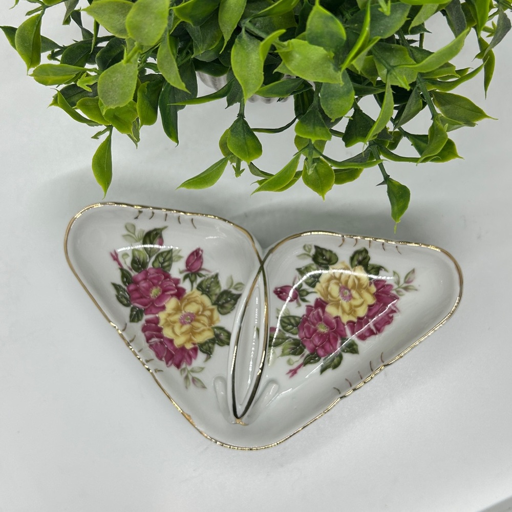 Floral Ceramic Dish with Gold Accent - Picture 7 of 14